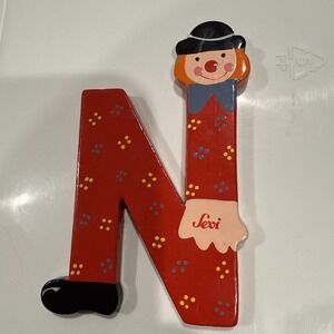 Vtg Sevi Clown Child Kids Alphabet Wooden Letter N Personalized Decor‎ Red